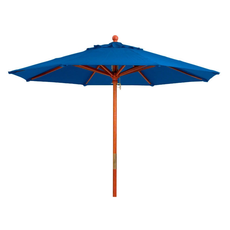 Patio Umbrella Pacific Blue Wooden Pole 7 Foot Market Style
