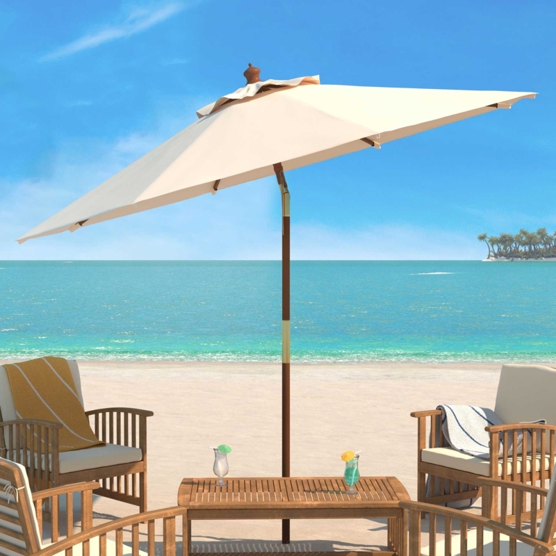 Patio Umbrella Pulley Lift Wood Pole Coastal Modern Poolside Setup