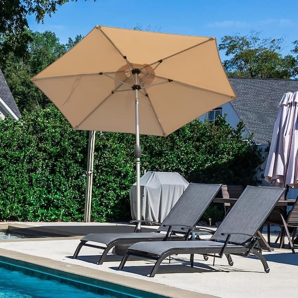 Patio Umbrella Push Button Tilt Pointed Finial Octagonal Bistro Shade