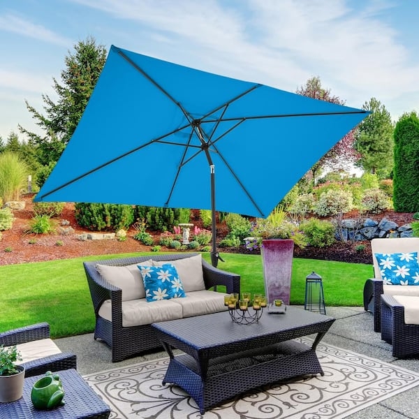 Patio Umbrella Rectangular Bright Blue Contemporary Crank Lift