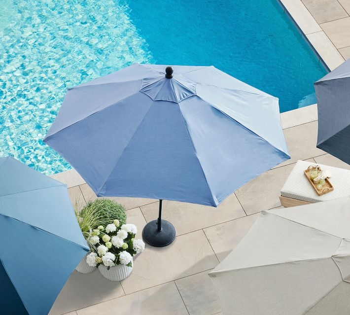Patio Umbrella Rectangular Navy Blue Wood Toned Frame Traditional