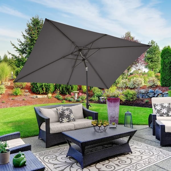 Patio Umbrella Rectangular Shape Push Button Tilt Crank Lift