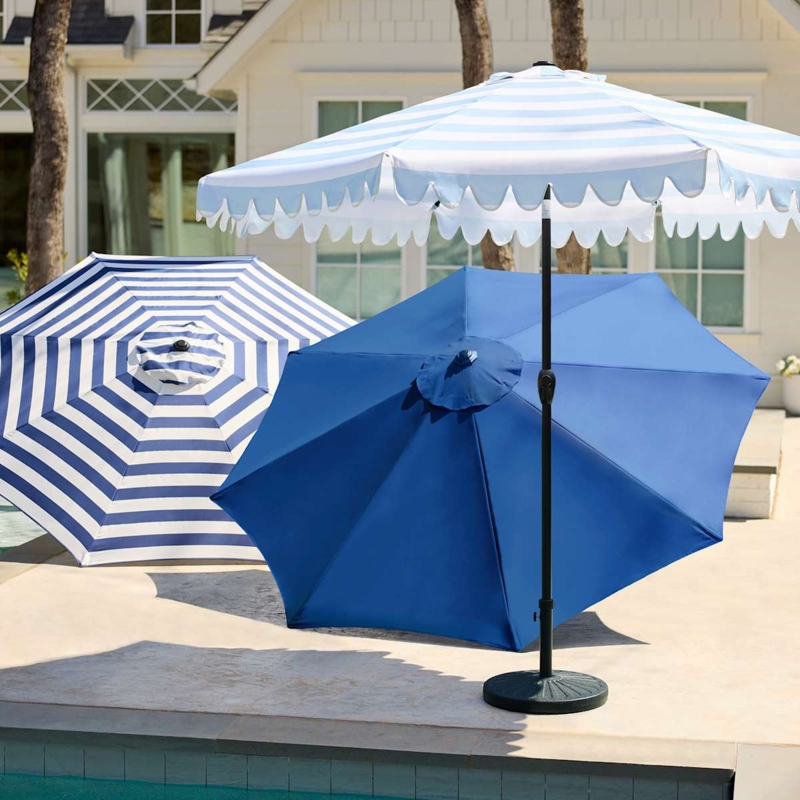 Patio Umbrella Round Navy Blue Crank And Tilt Mechanism