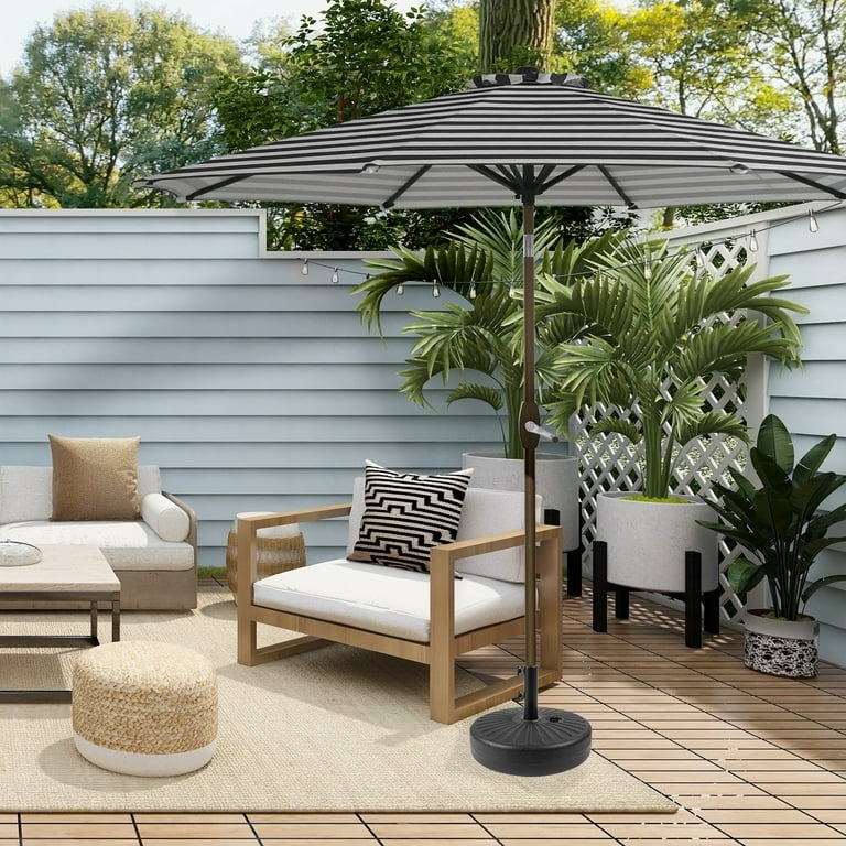Patio Umbrella Scalloped Edges Bold Stripes Round Base Classic Nautical