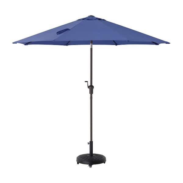 Patio Umbrella Sky Blue Black Metal Frame Crank And Tilt Octagonal