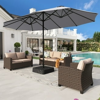 Patio Umbrella Smoky Gray Double-Sided Canopy Crank Handle
