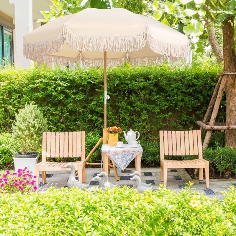 Patio Umbrella Tassel Fringe Boho Style Poolside Patio Shade Solution