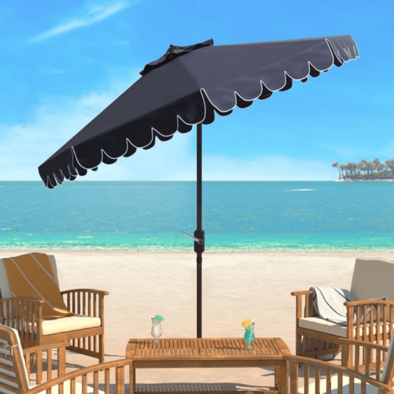 Patio Umbrella with White Scalloped Edge and Wood Pole