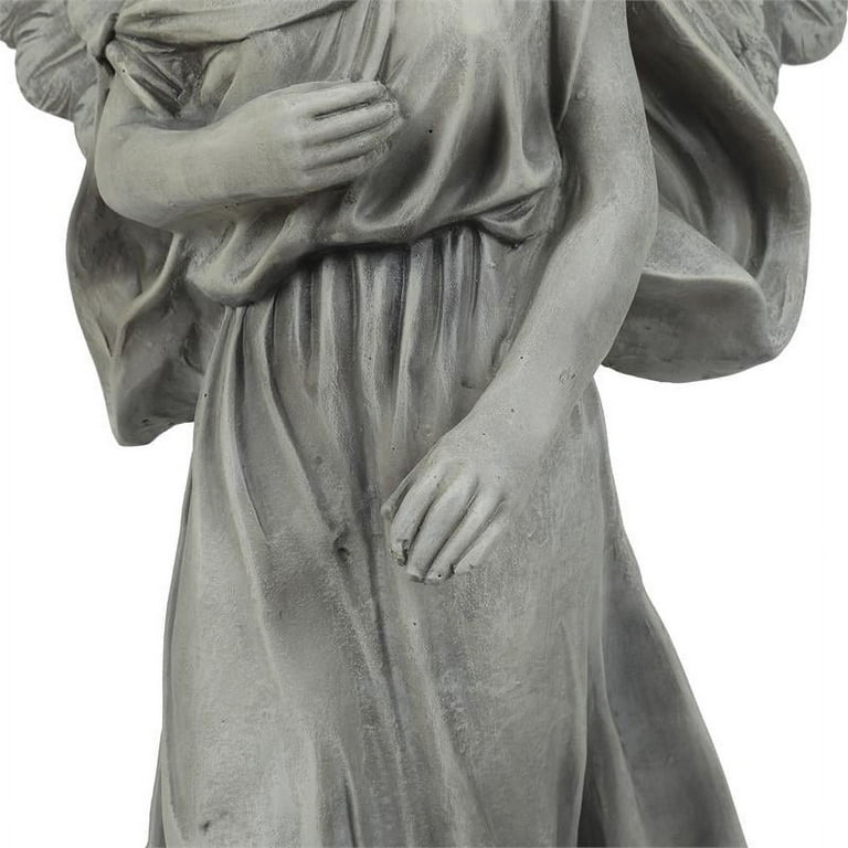 Peaceful Angel Garden Statue, Weathered Gray Finish, Detailed Wings.