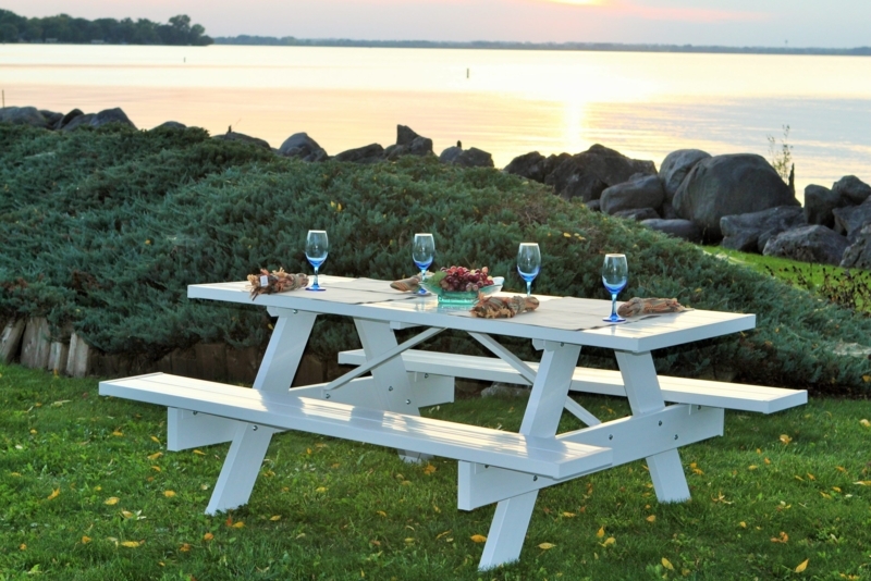 Picnic Table A-Frame Legs Vinyl Like Attached Benches Traditional