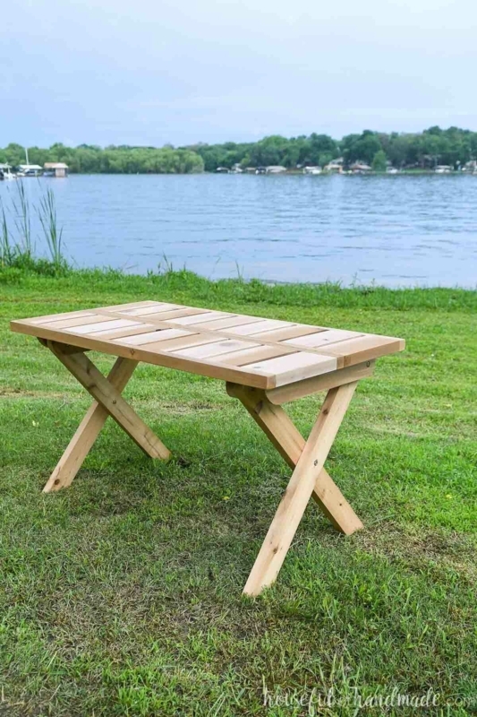 Picnic Table Convertible Design Light Wood Slatted Top Integrated Benches Craftsman