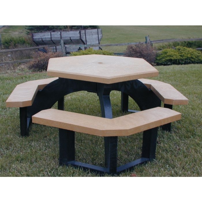 Picnic Table Hexagonal Green Recycled Plastic Walk Through Access