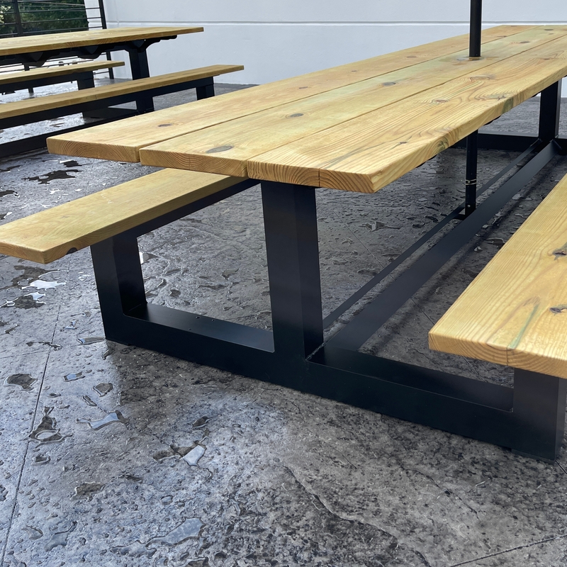 Picnic Table Integrated Benches Hardwood Slats Architectural Metal