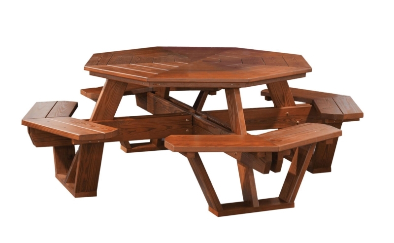 Picnic Table Octagonal Top Integrated Seating Rustic Wood