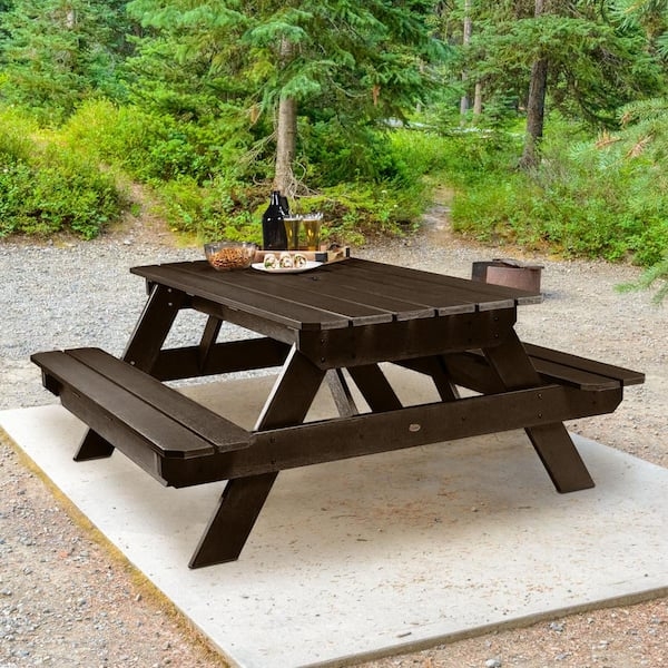 Picnic Table Weathered Brown Finish Wood-Like Plastic Rustic
