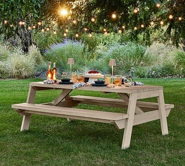 Picnic Table Weathered Grey Finish Modern Coastal Wood Set
