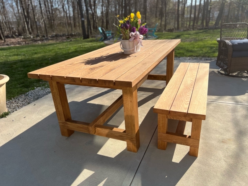 Picnic Table with Slatted Plank Design, Integrated Seating.