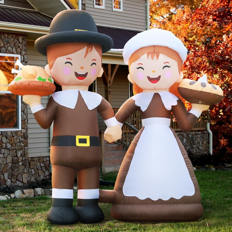Pilgrim Boy Girl Blow Up Give Thanks Pumpkins Internal Led Lights