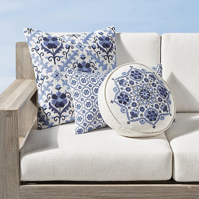 Pillow Cover Navy Blue Intricate Embroidery Traditional Coastal Accent