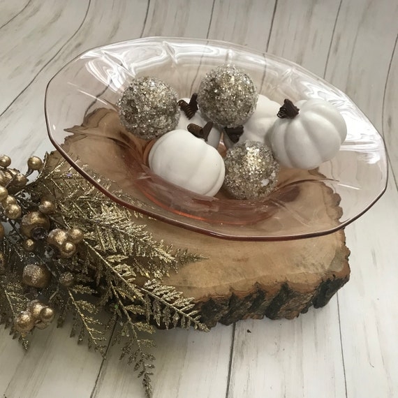 Pink Glass Serving Bowl with Tri-Footed Base and Rolled Rim, Vintage Glam