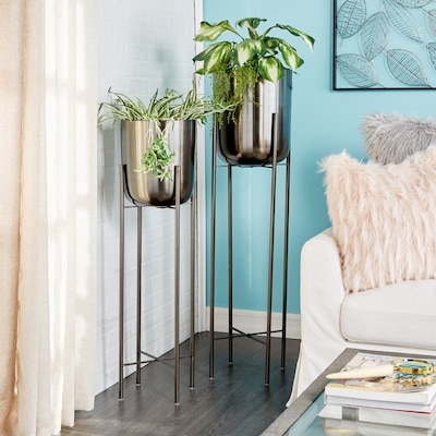 Plant Stand Extra Tall Gold Tripod Base with Matte Black Pot