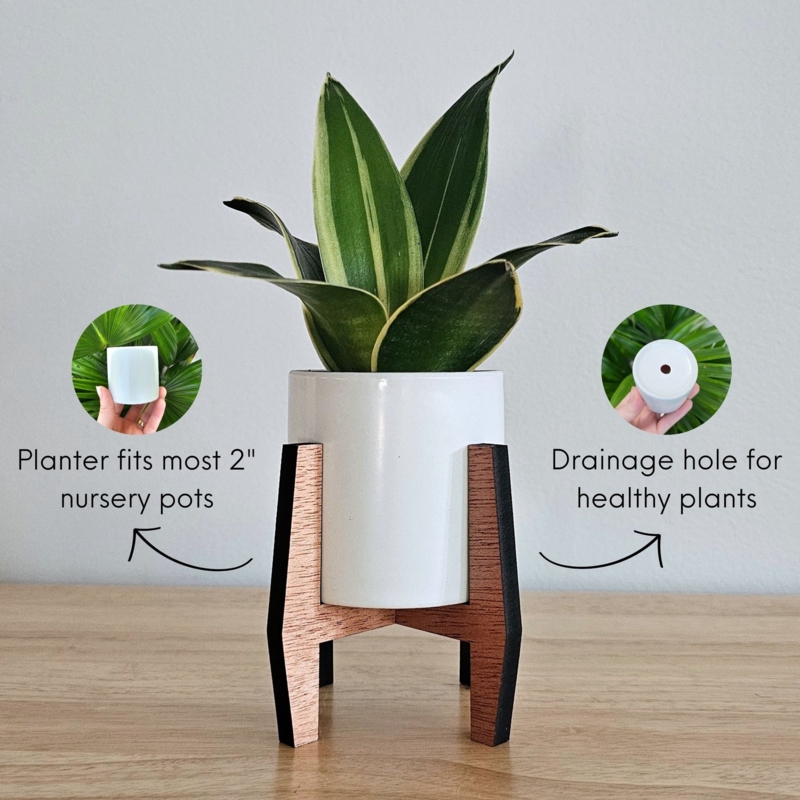 Plant Stand Miniature Mid Century Modern Wood X Frame Base Ceramic Pot