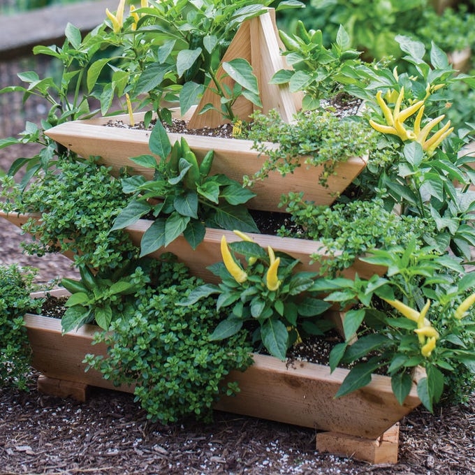 Plant Stand, Rustic 3-Tier Wooden Pyramid Outdoor Planter Display