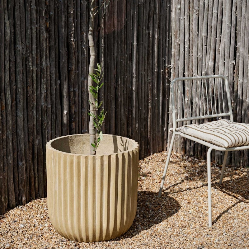 Planter Antique Beige Finish Weathered Fiberstone Large Tapered