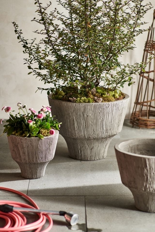 Planter, Architectural Ribbed Concrete Cylindrical Pot. (63 chars)
