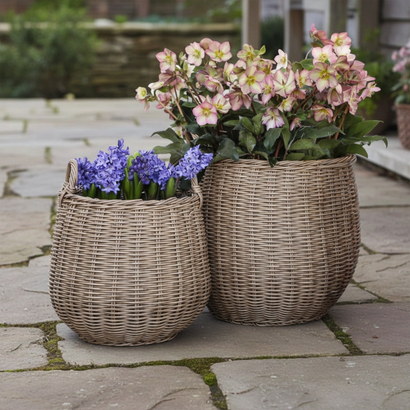 Planter Basket Chunky Willow Weave Natural Rustic Farmhouse Woven