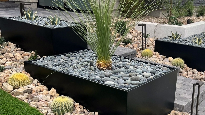 Planter Bed Oversized Rectangular Form Weathered Steel Patina Industrial