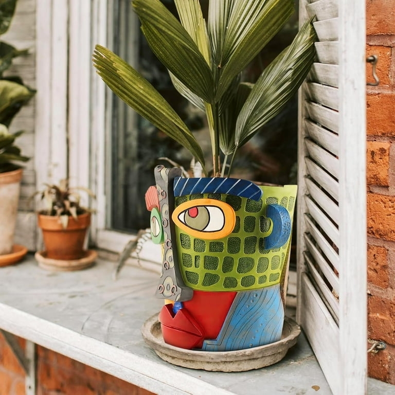 Planter Beige Painted Face Design Head Shaped Whimsical Succulent Pot