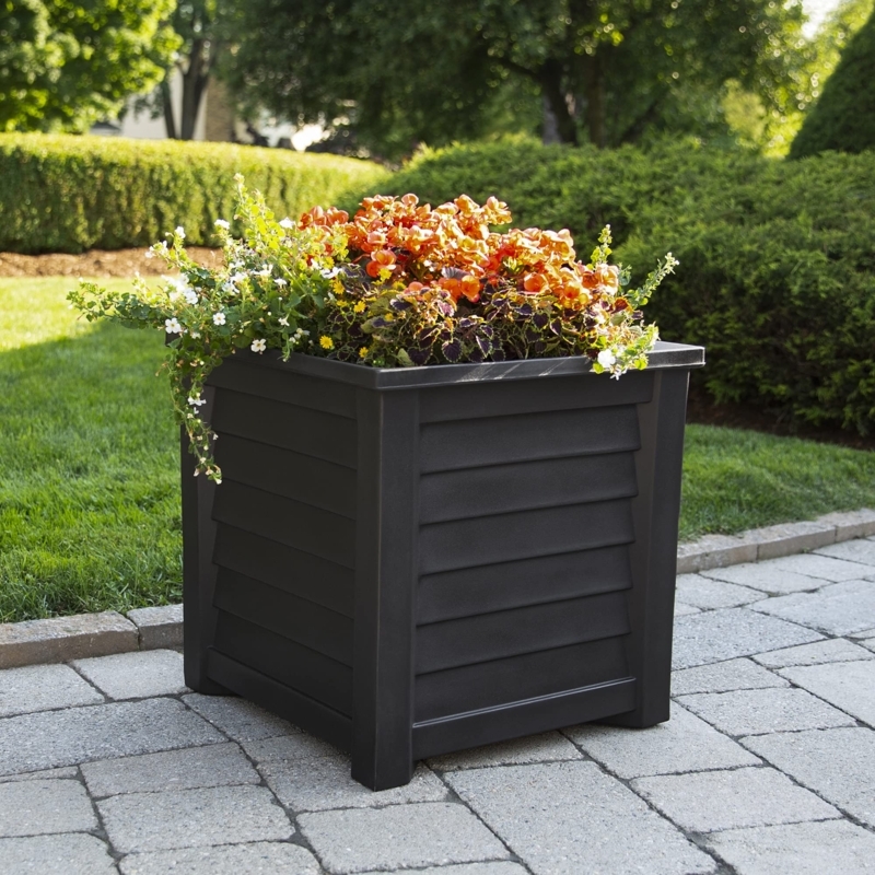 Planter Black Square Recessed Panel Garden Box Transitional Design