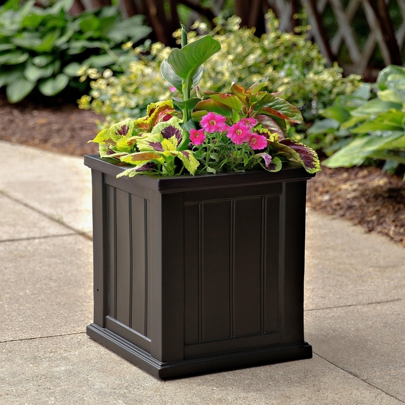 Planter, Black Square with Beadboard Paneling Detail
