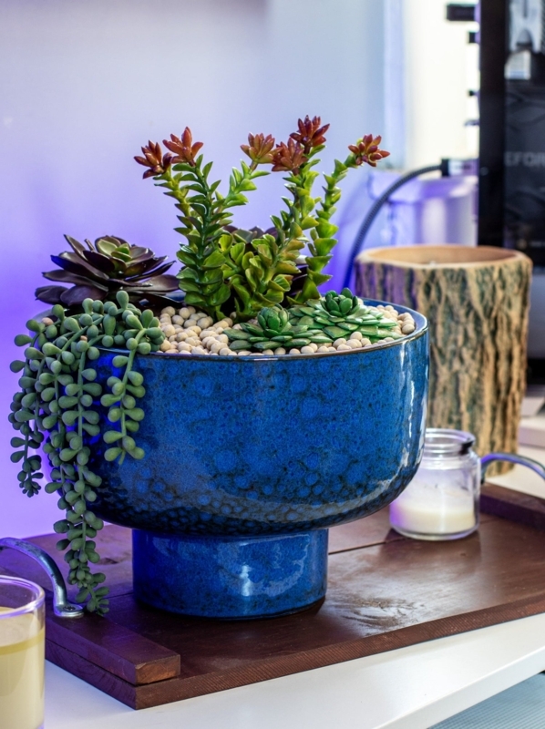 Planter Blue Reactive Glaze Two-Tone Ceramic