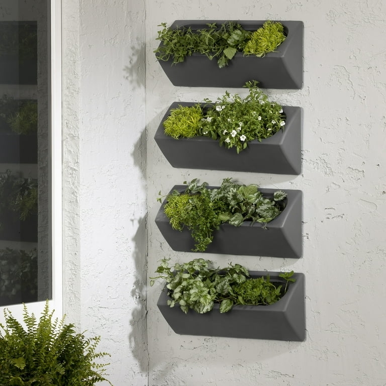 Planter Bowl Low Profile Speckled Finish Matte Gray Stone-Like