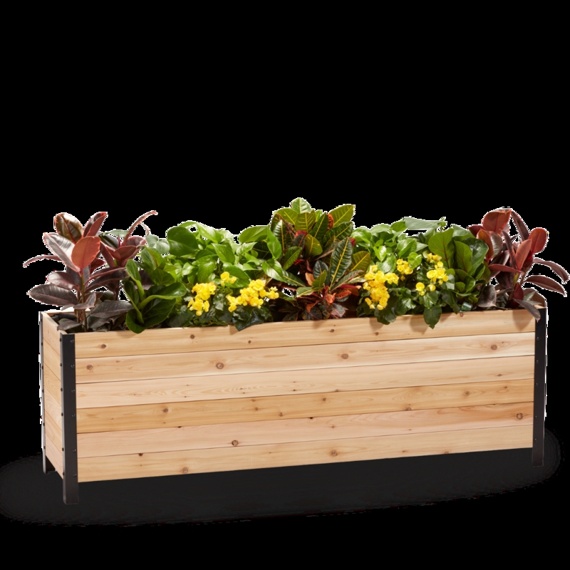Planter Box, 72-Inch Wood Toned, Horizontal Slat Deck Garden