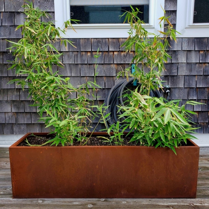 Planter Box Coastal Blue Finish Tapered Base Design Rectangular Trough Matte