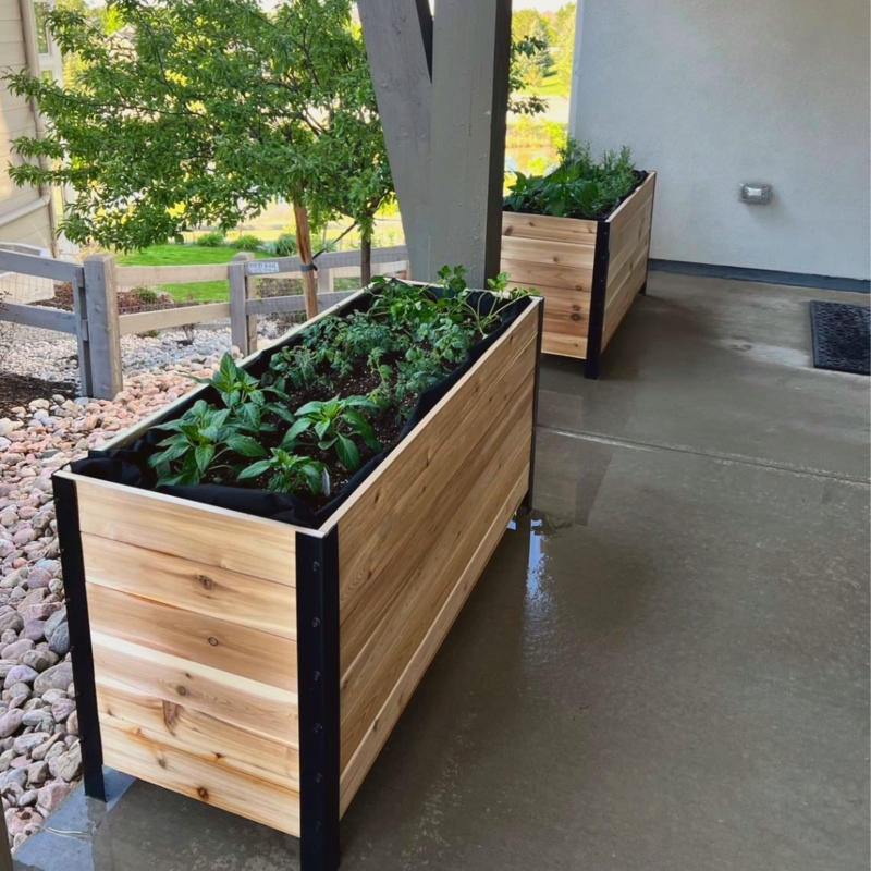 Planter Box, Elevated Wood Stand, Cedar Toned Garden Bed