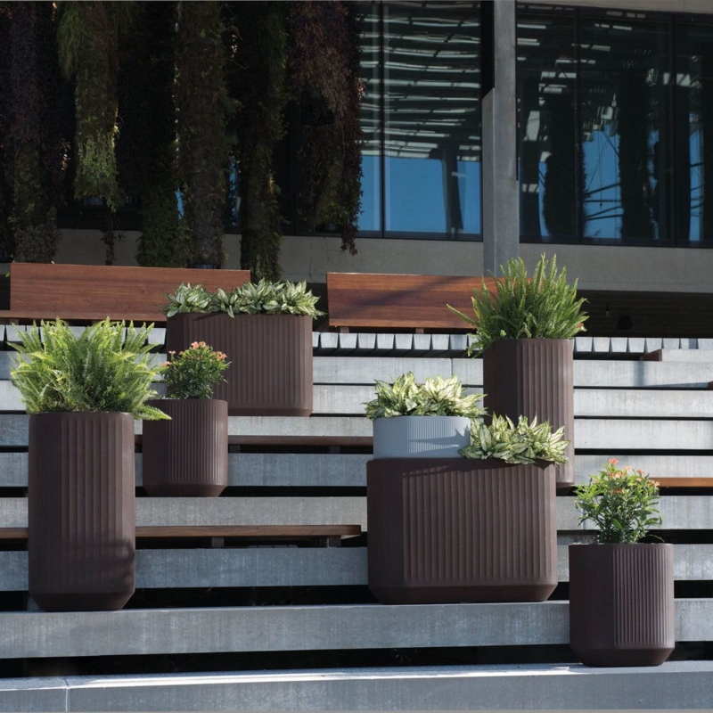 Planter Box Group Slate Gray Matte Cascading Arrangement Stones