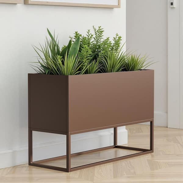 Planter Box Integrated Storage Shelf Wood Look Metal Outdoor