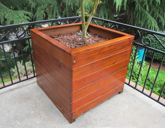 Planter Box, Large Rectangular Redwood Tone, Horizontal Slats
