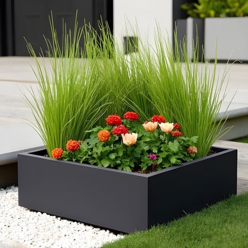 Planter Box Low Profile Square, Matte Black Fiberglass Look