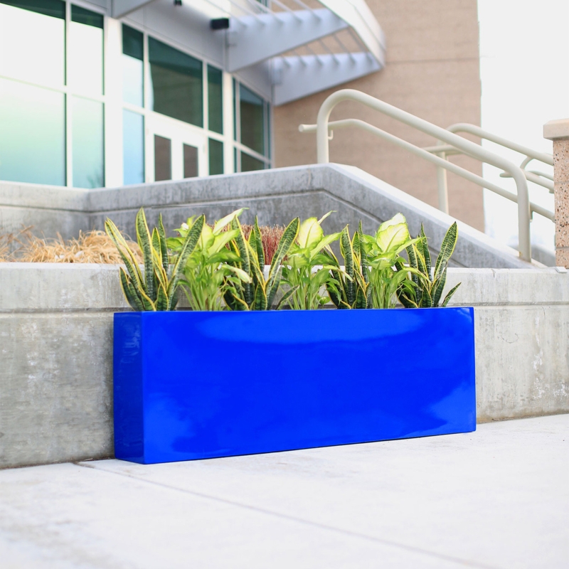 Planter Box Narrow Navy Blue Fiberglass Trough for Slim Urban Spaces