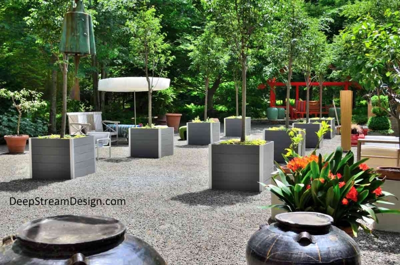 Planter Box Oversized Cube Wood Grain Finish Metal Corner Brackets