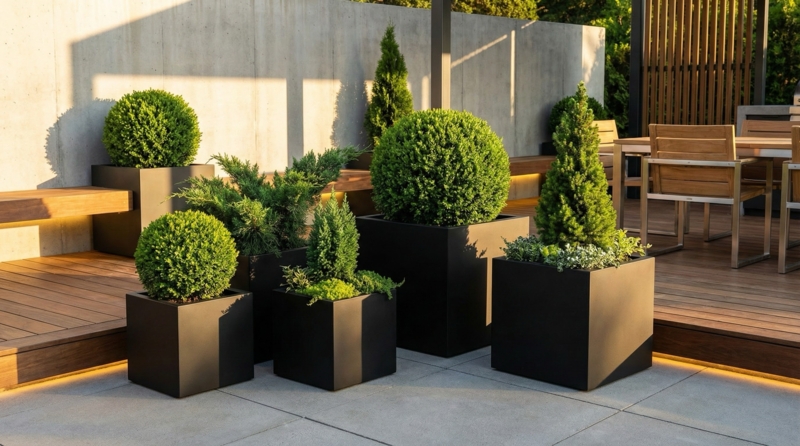 Planter Box Oversized Rectangular Charcoal Grey Contemporary Patio