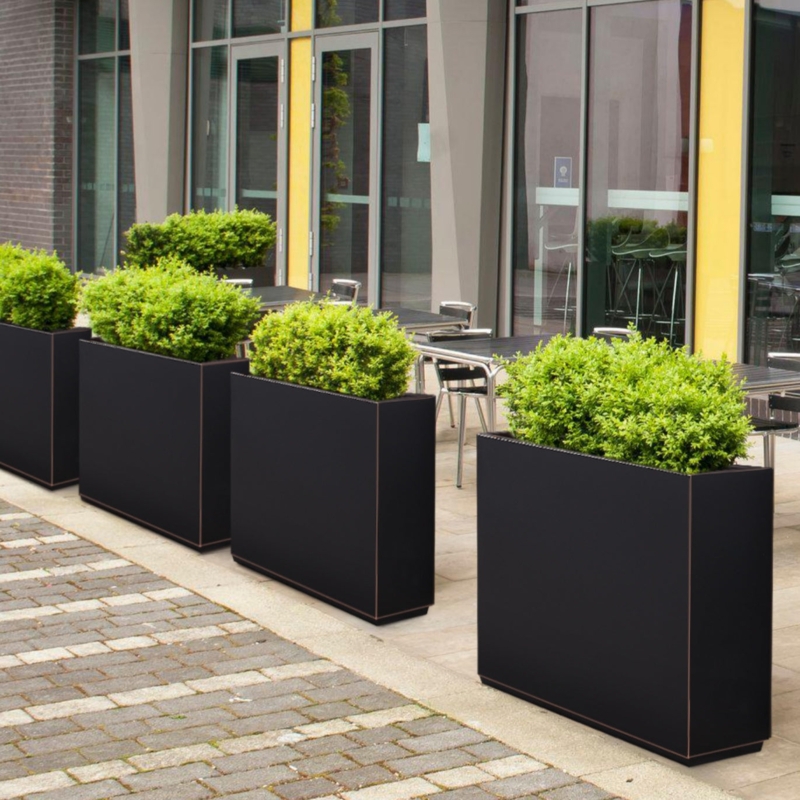 Planter Box Rectangular Divider Gold Rim, Modern Black Metal