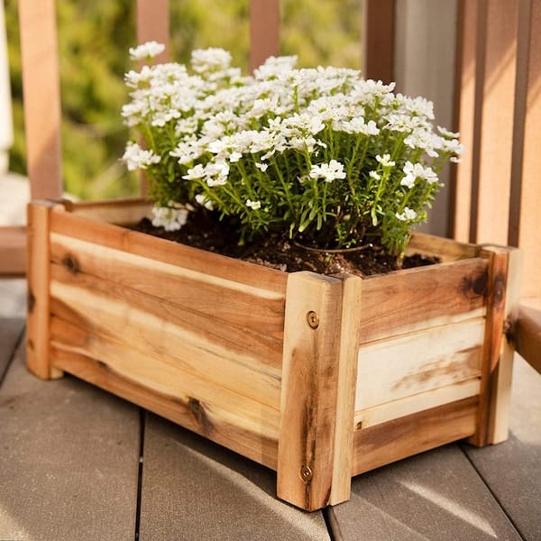 Planter Box Sage Green Finish Slatted Wood Farmhouse Style Garden