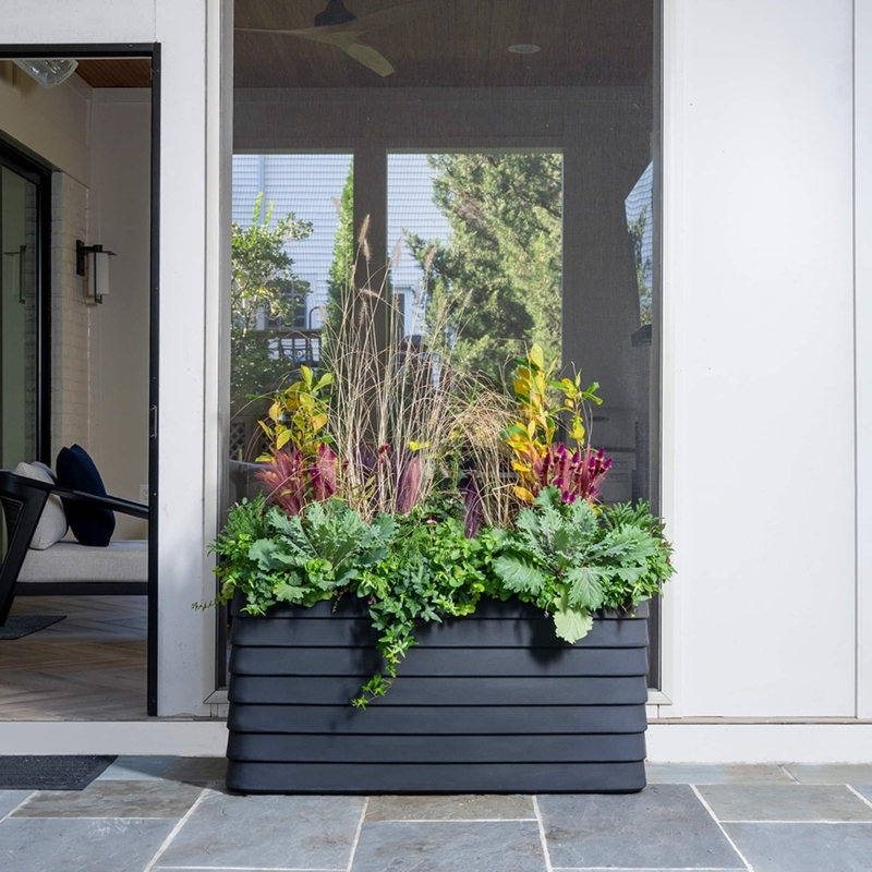 Planter Box, Slate Grey Vertical Slats, Contemporary Outdoor