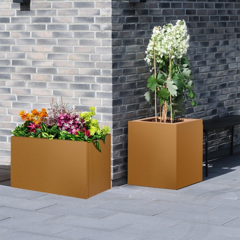 Planter Box, Square Corten Steel Look Rust Patina, Weathered Finish